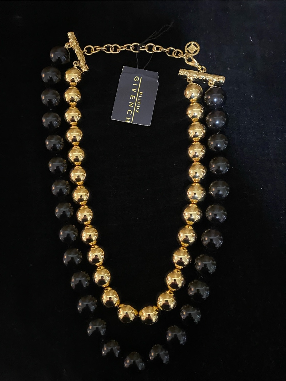 GIVENCHY Vintage classic gold black double strand logo tag adjustable necklace